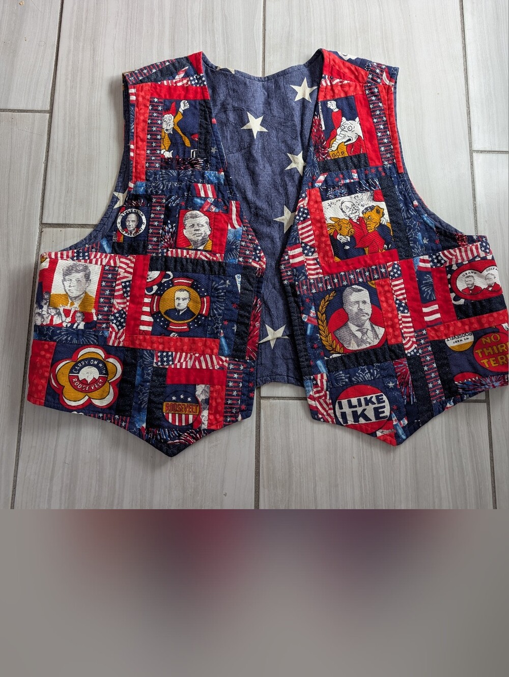 Handmade Americana Vest Patchwork USA 4th Of July Granny Patriotic Presidents